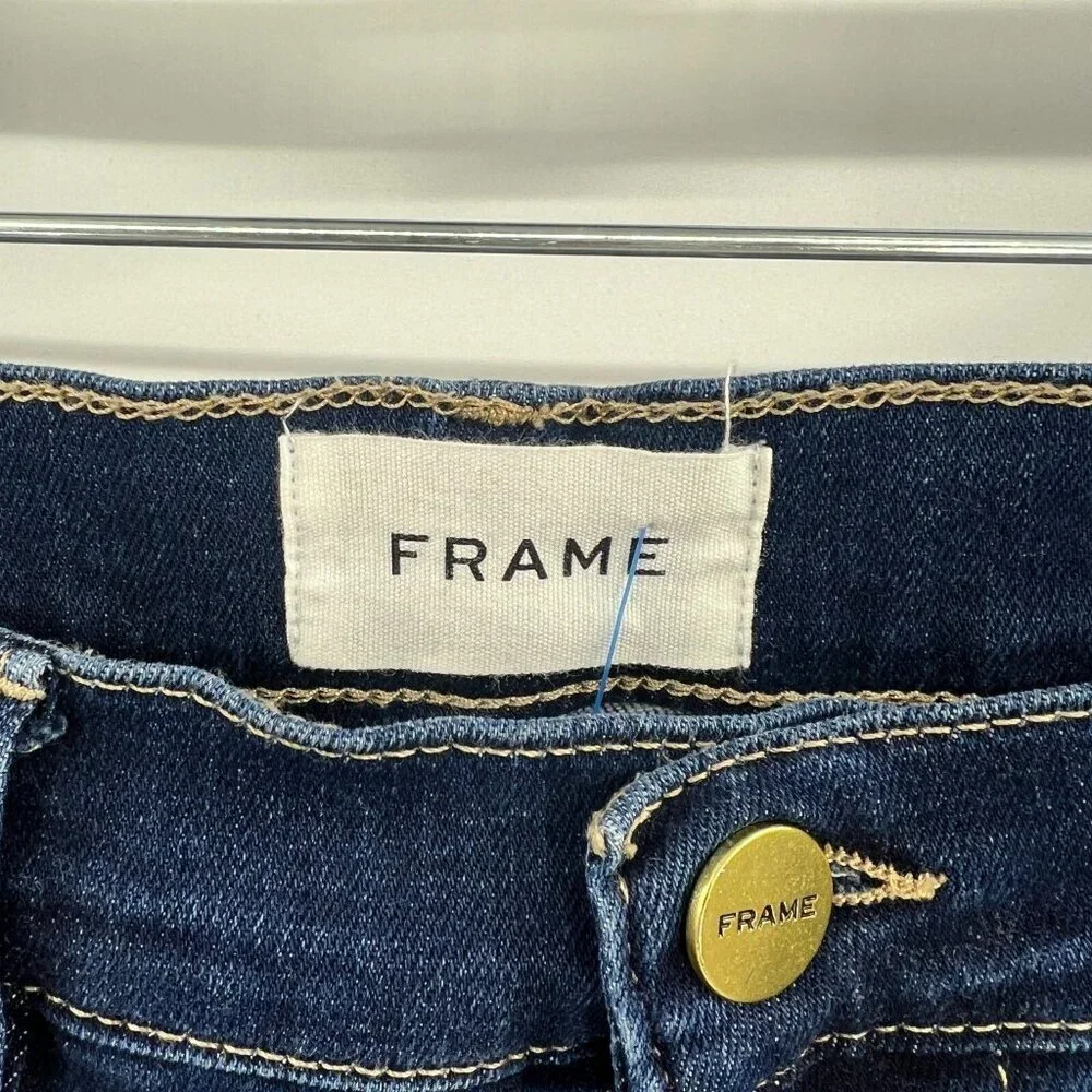 Frame Denim Le High Straight Dark Wash Frayed Hem Jeans Women's 26 Stretch - Picture 5 of 10
